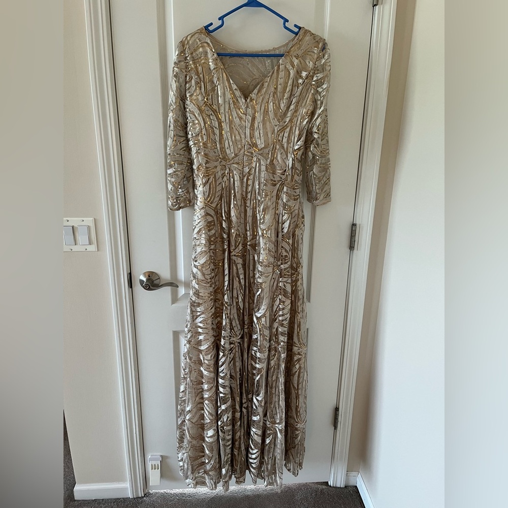 Tahari Gold and Silver Sequin Gown